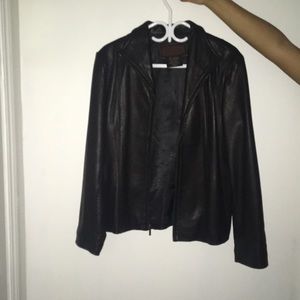 Faux leather jacket.